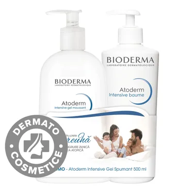 Pachet Gel spumant Atoderm Intensive 500ml + Balsam restructurant si calmant Atoderm Intensive 500ml, Bioderma