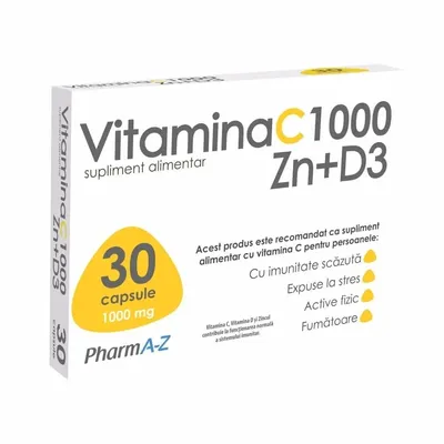 Vitamina C 1000mg + Zn + D3, 30 capsule, PharmA-Z