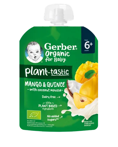 Pouch din mango si gutui Bio de la 6 luni, 80g, Gerber