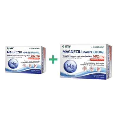Pachet Magneziu marin 375mg + B6, 30 capsule, 2 bucati, Cosmopharm