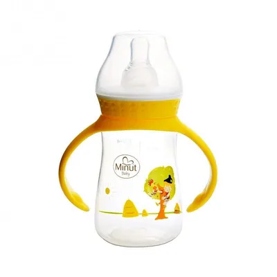Biberon cu tetina si manere "Pupaza din tei" pentru +0 luni Baby, 125ml, Minut