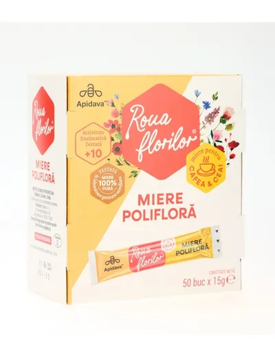 Miere Poliflora la Plic, 15 g x 50 bucati, Apidava