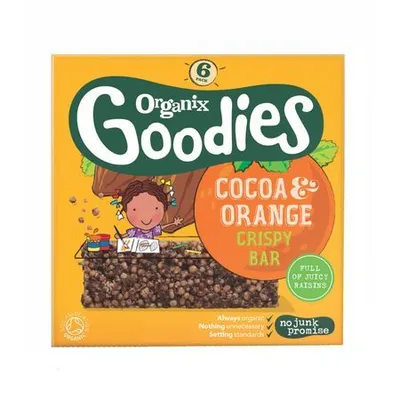 Batoane crocante Bio din orez expandat și stafide cu portocale și cacao, 6x18g, Organix
