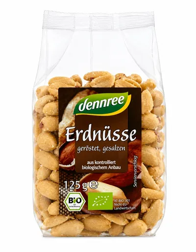Arahide Decojite Prăjite și Sărate Ecologice, 125 g, Dennree