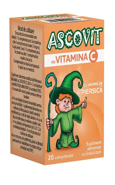 Ascovit cu aroma de piersica, 20 comprimate, Omega Pharma