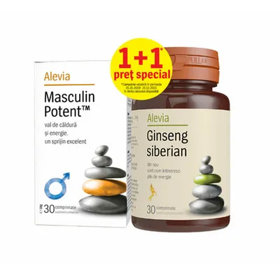Pachet Masculin Potent 30 comprimate + Ginseng Siberian 30comprimate, Alevia