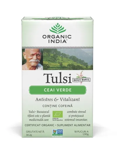 ORGANIC INDIA CEAI ADAPTOGEN TULSI CEAI VERDE BIO 18 PLICURI