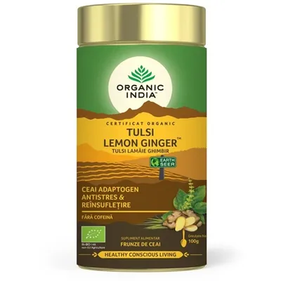 ORGANIC INDIA CEAI ADAPTOGEN TULSI CEAI LAMAIE SI GHIMBIR BIO 100G