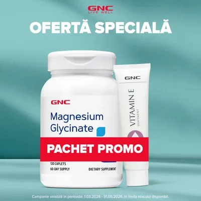Pachet Promo GNC Magnesium Bisglicinate 120 tablete + Unguent Vitamina E Gratuit