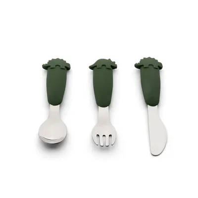 Set tacamuri din inox si silicon - Dino Green, 3 piese, Citron