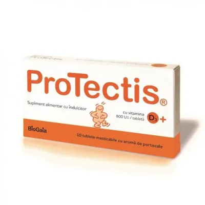 Protectis cu Vitamina D3 800UI aroma portocale, 10 tablete masticabile, Ewopharma