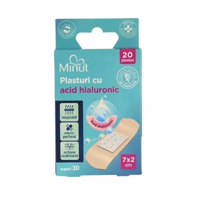 Plasturi acid hialuronic 7cmx2cm, 20 bucăți, Minut