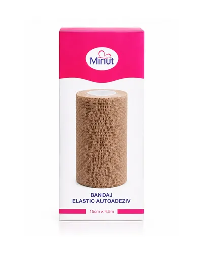 Bandaj elastic autoadeziv neutru, 15cm x 4,5m, Minut