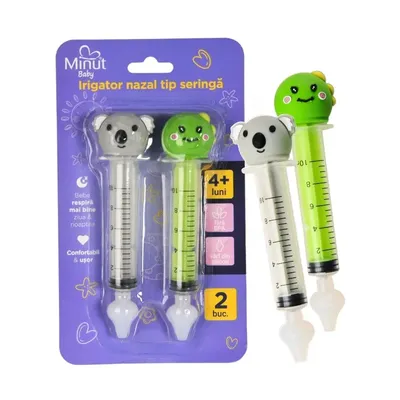 Irigator nazal tip seringa cu figurine, 2 bucati, Minut Baby
