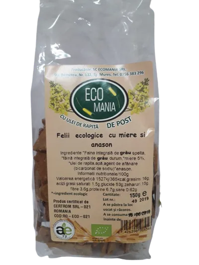 Felii bio cu miere si anason, 150g, Ecomania