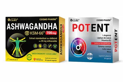 Ashwagandha KSM-66 700 mg, 30 Capsule Vegetale + Potent, 30 Capsule, Cosmopharm