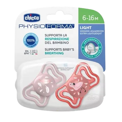 Suzete din silicon pentru copii 6-16 luni PhysioForma Light Glow Roz, 2 bucati, Chicco