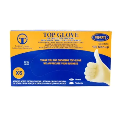 Manusi de examinare din latex marimea XS, 100 bucati, Top Glove