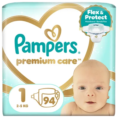 Scutece Premium Care Jumbo Pack Marimea 1 pentru 2-5kg, 94 bucati, Pampers