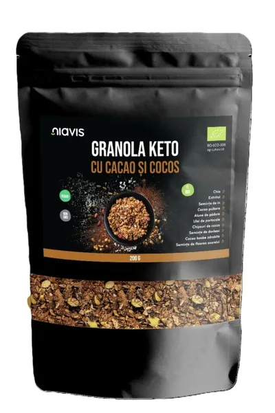NIAVIS GRANOLA KETO CU CACAO SI SEMINTE ECOLOGICA/BIO 200G