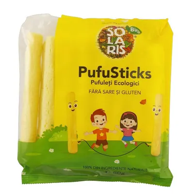 Pufuleti fara sare si gluten Bio PufuSticks, 60g, Solaris