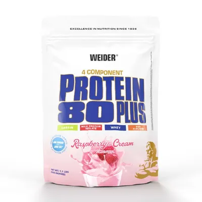 Pudra proteica cu aroma de Raspberry-Cream Protein 80+, 500g, Weider