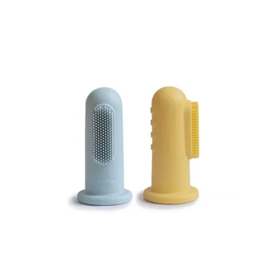 Periuta de dinti degetar din silicon, MUSHIE, Powder/Daffodil, 2 bucati