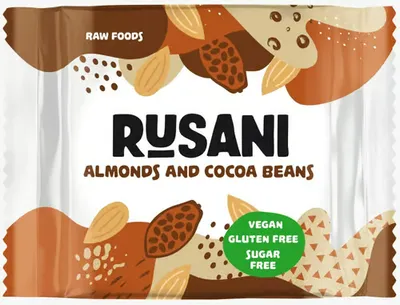 Biscuiti vegani cu migdale si boabe de cacao, 40g, Rusani