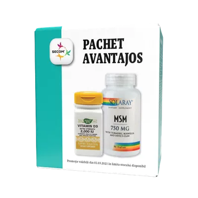 Pachet MSM 750mg 90 capsule + Vitamina D3 30 capsule Gratuit, Secom