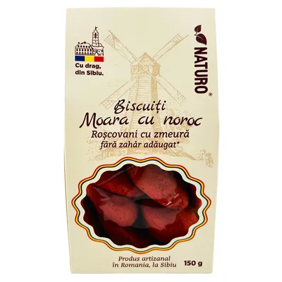 Biscuiti cu ciocolata alba si zmeura Roscovani Moara cu noroc, 150 g, Naturo