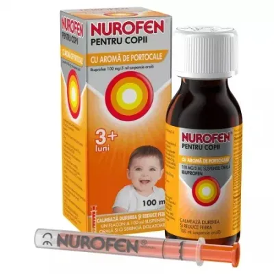 Nurofen sirop pentru copii cu aroma de portocale, 100 mg/5 ml, Reckitt Benckiser