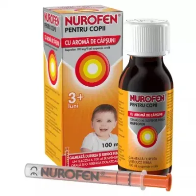 Nurofen sirop pentru copii cu aroma de capsuni, 100 mg/5 ml, Reckitt Benckiser
