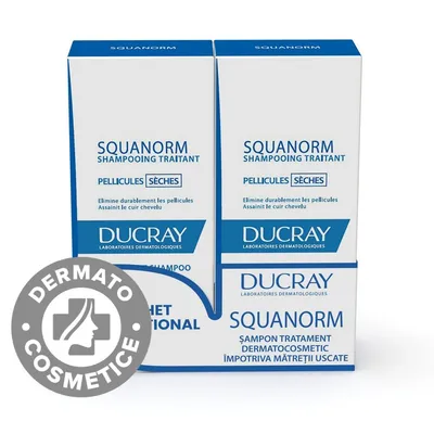Pachet Sampon tratament anti-matreata uscata Squanorm 1 + 50% reducere la al doilea produs, 2 x 200ml, Ducray