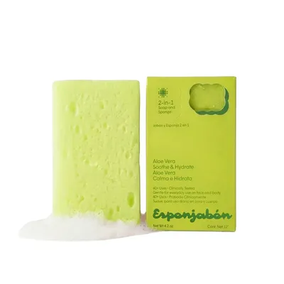Burete de baie 2-in-1 cu sapun, Aloe Vera, efect calmant si hidratant, 120 g, Esponjabon