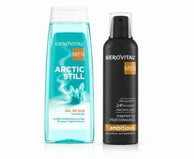 GEROVITAL Men Pachet Arctic Still – Gel de duș 400 ml + Deodorant Antiperspirant Ambitious 150 ml, Farmec