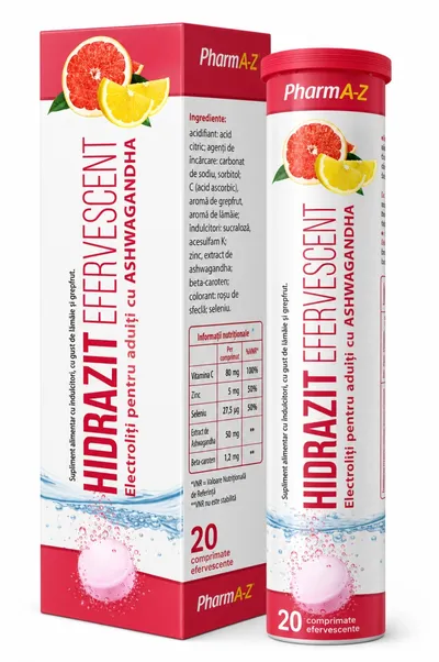 Hidrazit Electroliți Adulți cu Ashwagandha, 20 Comprimate Efervescente, PharmA-Z