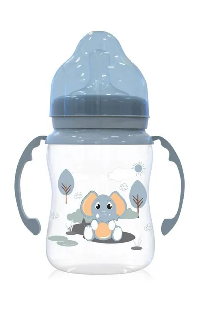Biberon cu 2 manere si gat larg 0 luni+ Moonlight Blue, 250ml, Lorelli