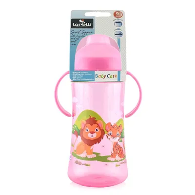 Cana sport cu manere pentru +9 luni roz, 330ml, Lorelli