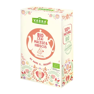 Ceai bio de macese si hibiscus, 15 plicuri, Vedda