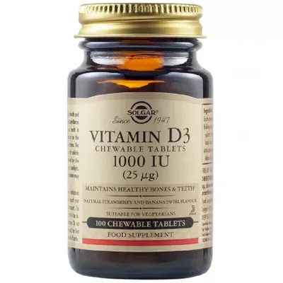 SOLGAR VITAMINA D3 1000IU 100 TABLETE MASTICABILE
