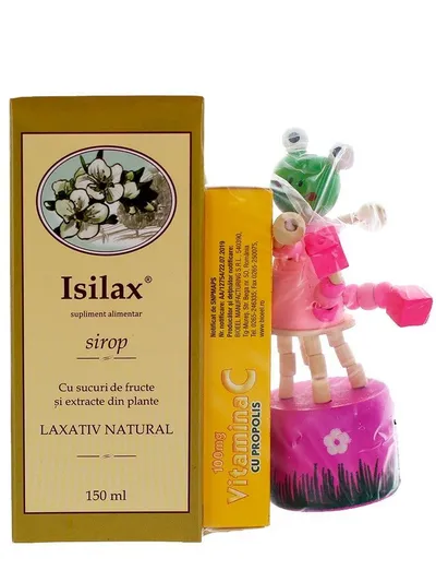 Pachet Sirop Isilax 150ml + Vitamina C propolis 100mg 20 comprimate + jucarie cadou, Bioeel
