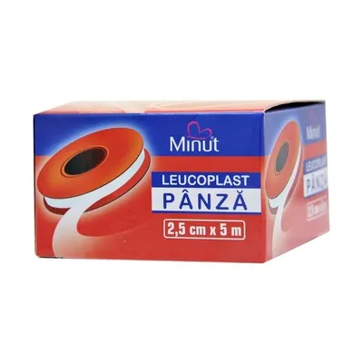 Leucoplast din panza 2,5cm x 5m, 1 bucata, Minut