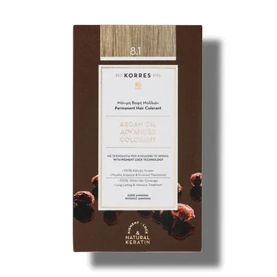 Vopsea de par Argan Oil 8.1 Ash Light Blonde, 50ml, Korres
