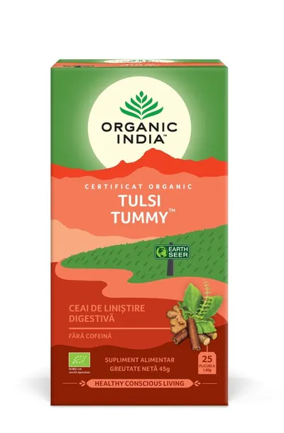 ORGANIC INDIA CEAI TULSI TUMMY DIGESTIV CU PLANTE LINISTITOARE SI CONDIMENTE BIO 25 PLICURI