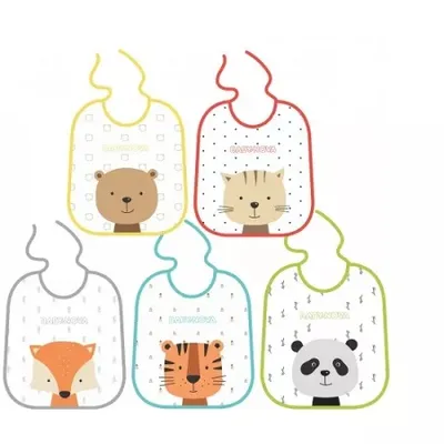 BABY NOVA Set 5 bavete din bumbac, cu interior impermeabil, 33103