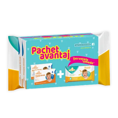 Pachet Happy Drink Alinan, 2 x 12 plicuri, + Servetele umede Alinan Happy, 56 bucati, Fiterman