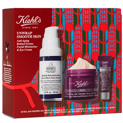 Set Serum antirid cu retinol 30 ml + Crema pentru fata antirid 50 ml + Crema pentru zona ochilor 3 ml Unwrap Smooth Skin, Kiehl's
