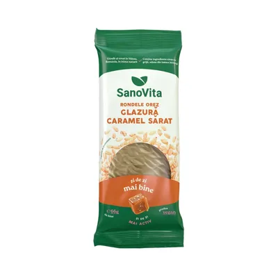 Sanovita Rondele din Orez cu Glazură de Caramel Sărat, 66 g