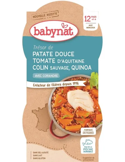 Meniu cartofi dulci, rosii, cod si quinoa Bio, 2 x 200g, BabyBio