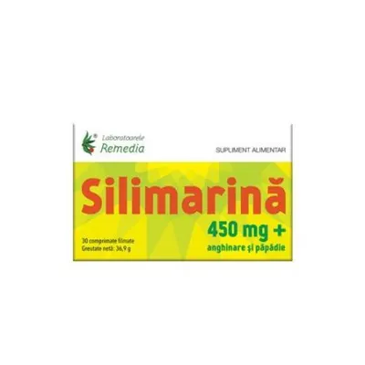 Silimarina 450mg, 30 comprimate filmate, Laboratoarele Remedia
